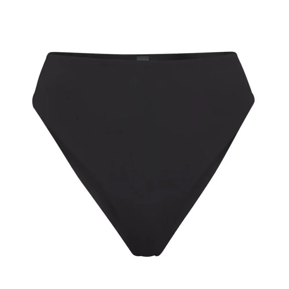 NWT SKIMS Recycled Signature Swim Mid Waist Bikini Bottom In Onyx Black